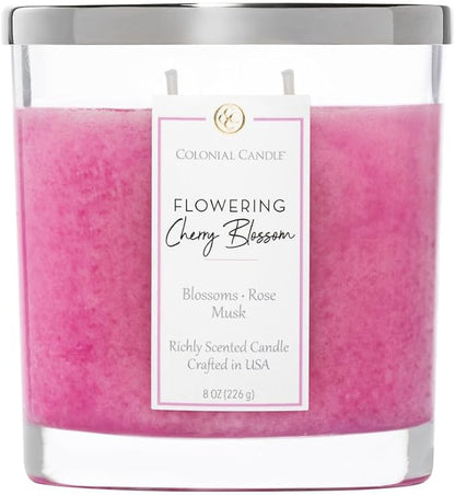 Colonial Candle Flowering Cherry Blossom Scented Candle Jar, Highly Fragranced Candles for Home Scented, Mottled Wax Candle, 2 Wick, 8 oz - Made in The USA