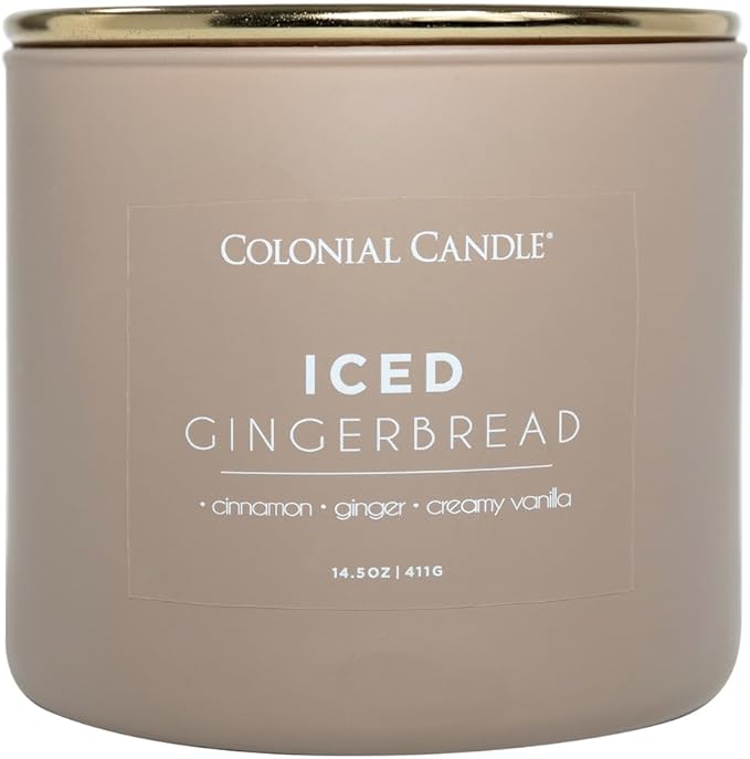 Colonial Candle Iced Gingerbread Scented Jar Candle, Pop of Color Collection, 3 Wick, 14.5 oz - Up to 60 Hours Burn