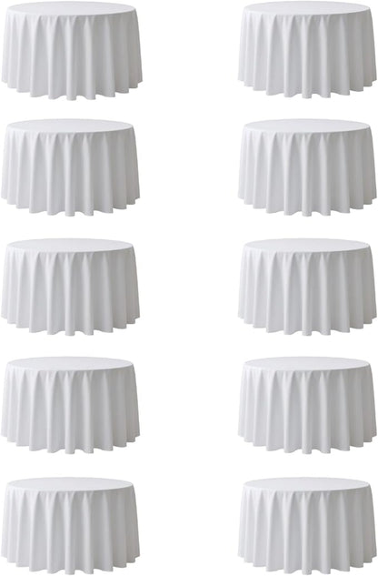 Surmente 132 inch Round tablecloths -10 Pack White Round Table Cloths, Polyester Fabric Table Covers for Weddings, Banquets, or Restaurants