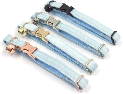 Personalized Cat Collar with Bells,Velvet Customized Small Cat Collar with Name Tag,Pet Collar with Name Phone Number Engraved ID Tags for Boy and Girl Kitten Cats (Sky Blue)