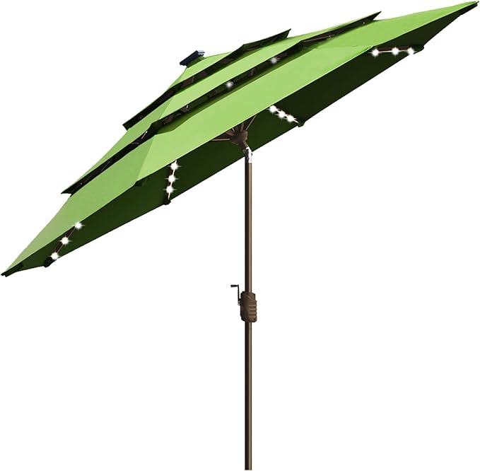 EliteShade USA 10-Year-Non-Fading Solar 9ft 3 Tiers Market Umbrella with 80 LED Lights Patio Umbrellas Outdoor Table with Ventilation,Macaw Green
