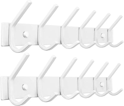 FANYITY 2 Pack White Coat Rack Wall Mount, Coat Hooks for Wall, Entryway Coat Hanger Wall Mounted with 6 Double Dual Hooks for Purse Jacket Hat