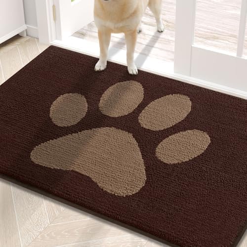 Buganda Dog Door Mat for Muddy Paws, Absorbent Dirt Trapper Non Slip Indoor Doormats, Washable Low-Profile Mat for Mud Dogs, Entryway Carpet for Inside Floor (30x20 Inches, Brown)