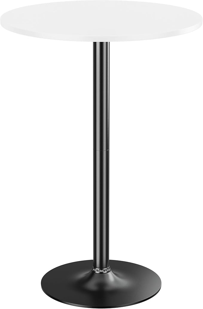 Shahoo Round Bar Table, Cocktail Tables with Metal Base & MDF Top, for Bistro Pub, Cafe, White