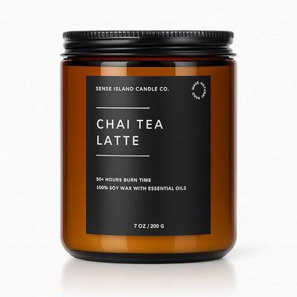 Chai Tea Latte Scented Fall Candle 100% Soy Wax 50+ Hrs Burn Time Highly Scented Aesthetic Candle Gifts for Women and Men