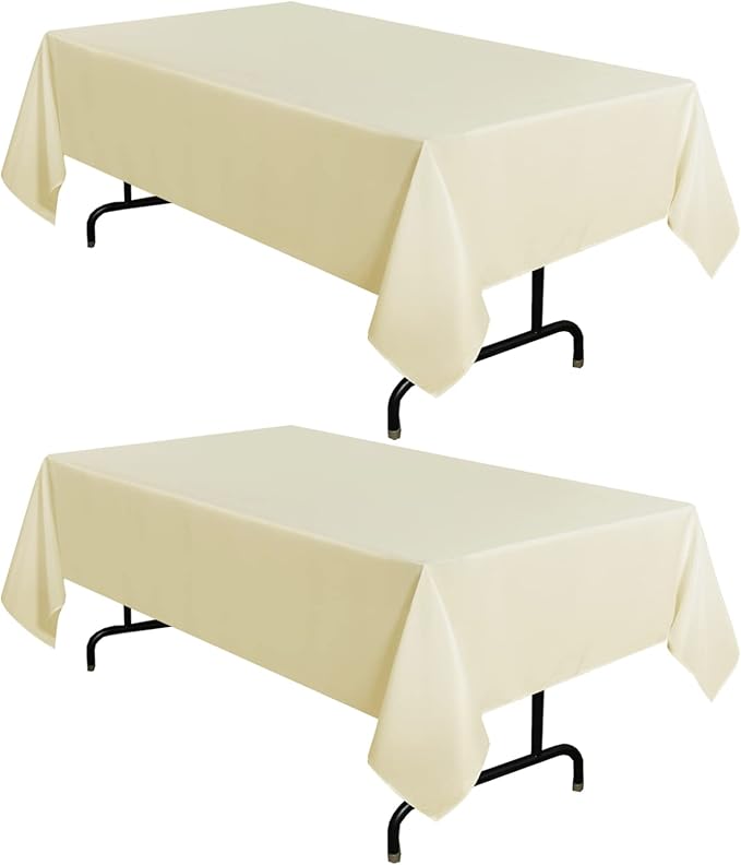sancua 2 Pack Beige Tablecloth 60 x 120 Inch, Rectangle 8 Feet Table Cloth - Stain and Wrinkle Resistant Washable Polyester Table Cover for Dining Tables, Buffet Parties and Camping