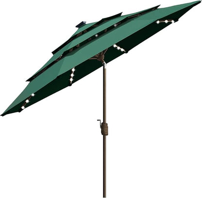 EliteShade USA 10-Year-Non-Fading Solar 9ft 3 Tiers Market Umbrella with 80 LED Lights Patio Umbrellas Outdoor Table with Ventilation,Forest Green