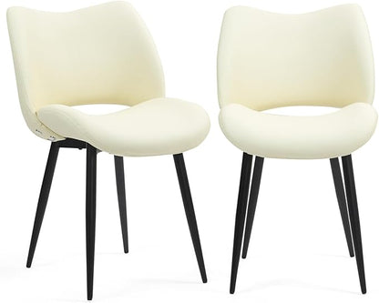 Modern Upholstered Dining Chairs Set of 2 Accent Dinner Chair with Pu Faux Leather and Middle Curved Back for Kitchen Living Room Bedroom (Beige)