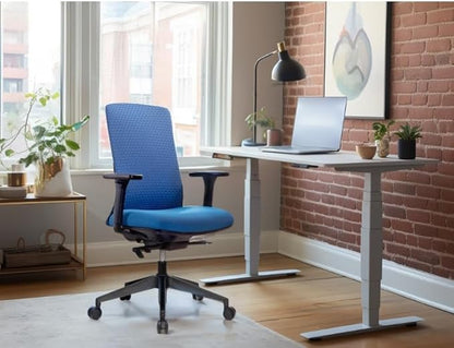 Executive Office Chair – Mesh Office Chair with V-Shaped Back, Adjustable 3D Arms & Sliding Soft Seat Cushion – Holds Up to 270lbs (Blue)