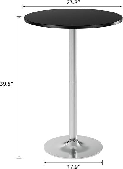 Shahoo Round Bar Table, Cocktail Tables with Metal Base & MDF Top, for Bistro Pub, Cafe, Silver and Black