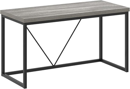 FOLUBAN Modern Home Office Desk, Industrial Vintage Computer Desk, Rustic Wood and Metal Study Writing Table, Simple Work Gaming PC Desks for Bedroom Living Room, Light Grey 53 Inch