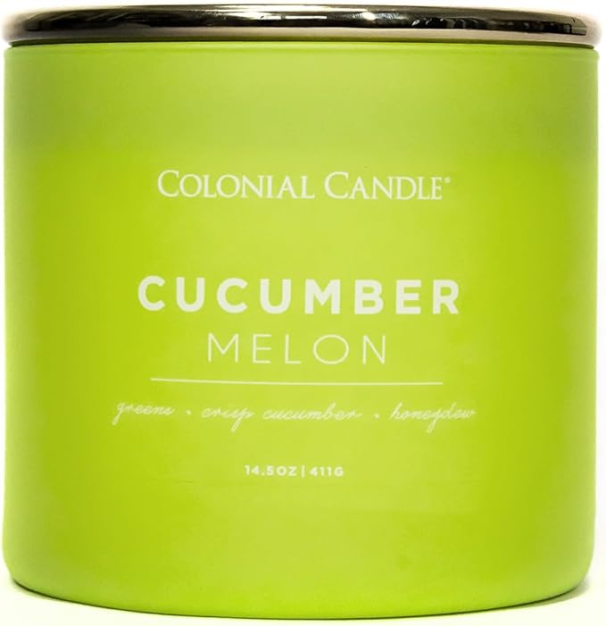 Colonial Candle Cucumber Melon Scented Jar Candle, Pop of Color Collection, 3 Wick, Green, 14.5 oz - Up to 60 Hours Burn