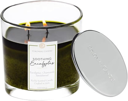 Colonial Candle Soothing Eucalyptus Scented Candle Jar, Highly Fragranced Candles for Home Scented, Mottled Wax Candle, 2 Wick, 8 oz - Made in The USA