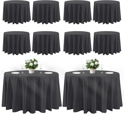 Cuckan 120 Inch Round Tablecloth, 10 Pack Black Stain Resistant and Wrinkle-Free Polyester Table Cover for Wedding, Banquet, Party, Restaurant