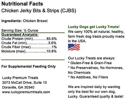 Lucky Premium Treats Chicken Jerky Bits and Strips – Chicken Jerky Treats Made with Sliced, All Natural Lean Dehydrated Chicken Breast (29 oz)