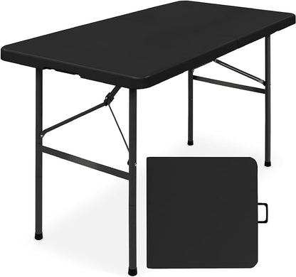 SIMPLI-Magic 4ft Portable Plastic Folding Table – 17% Thicker Than Others – Indoor & Outdoor Heavy-Duty Foldable Utility Table w/Handle for Party & Camping (Black)