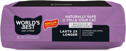 WORLD'S BEST CAT LITTER Multiple Cat Lavender Scented 8-Pounds - Natural Ingredients, Quick Clumping, Flushable, 99% Dust Free & Made in USA - Calming Fragrance & Long-Lasting Odor Control
