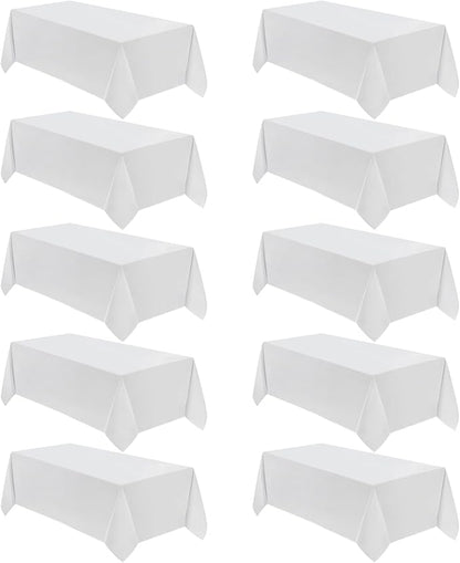 VidaFete Table Cloth 10 Pack 90 * 156inch Rectangle Tablecloth Polyester, Stain Wrinkle Resistant Polyester Dining Table Cover for Kitchen Dinning Party Wedding Rectangular Tabletop Decoration(White)