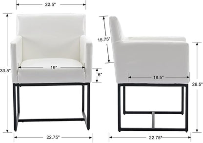 Set of 6 Upholstered Dining Chairs with Armrest, PU Leather Modern Accent Armchairs, Kitchen & Dining Room Chairs Side Chairs, White