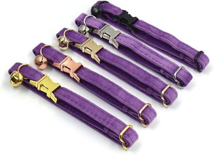 Cat Collar Personalized with Name Tag & Bells Optional Airtag Holder & Bow-tie Colorful Cute Cat Collars for Girls & Boys Cats Soft Durable Custom Kitten Collars for Small Large Cats (Deep Purple)