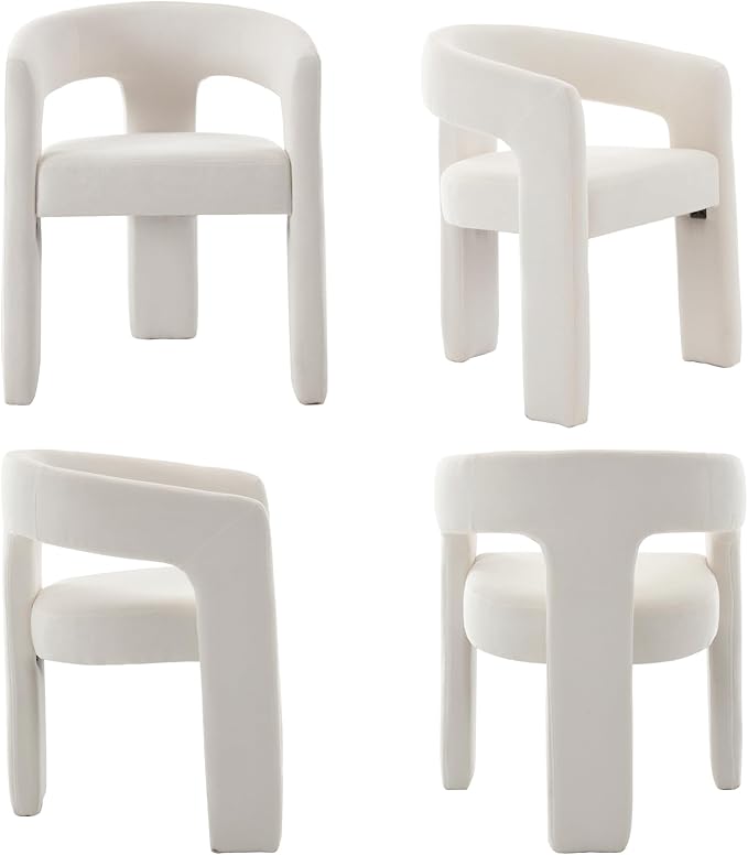 Modern Chenille Barrel Dining Chair Upholstered Fabric Dining Room Chair with Arm Comfy Accent Side Chair for Kitchen/Living Room/Reception, Beige, 1 PC