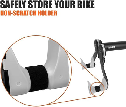 Ibera Bike Wall Mount - Secure Bike Storage up to 18kg with Adjustable Frame Holder & Soft Rubber Cradles - Garage Bike Rack for Road, MTB, Kids, Hybrid Bikes - Easy Installation & Space-Saving Design