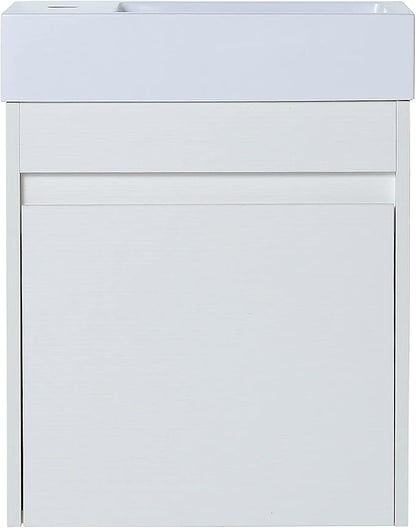 Goujxcy 18" Wall Mounted Bathroom Vanity with Sink, Modern Floating Bathroom Cabinet with White Resin Wash Basin & Storage Cabinet, Soft-Close Door Wood Hanging Bath Room Cabinet