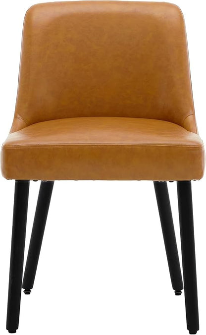 MINCETA Dining Chair,Morden Wood Leg Upholstered Kitchen Chair Set of 4,PU in Brown