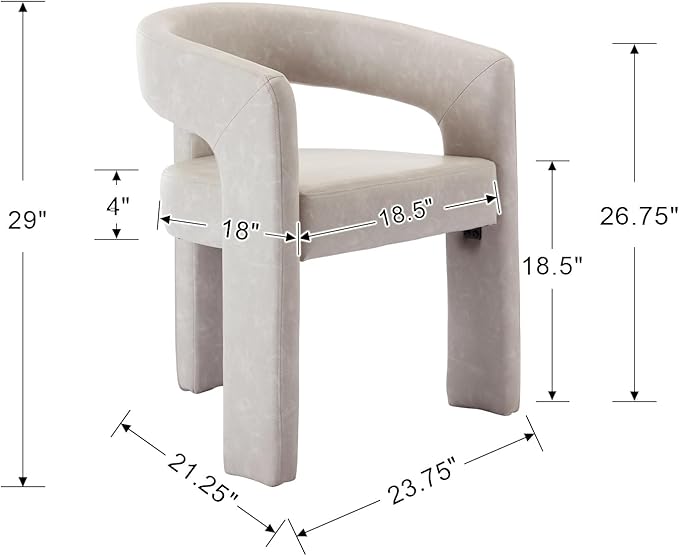 Set of 3 Modern PU Leather Upholstered Dining Chairs with Open-Back, Cute Barrel Side Chairs Kitchen Armchair Accent Chairs for Dining Room Bedroom, Grey
