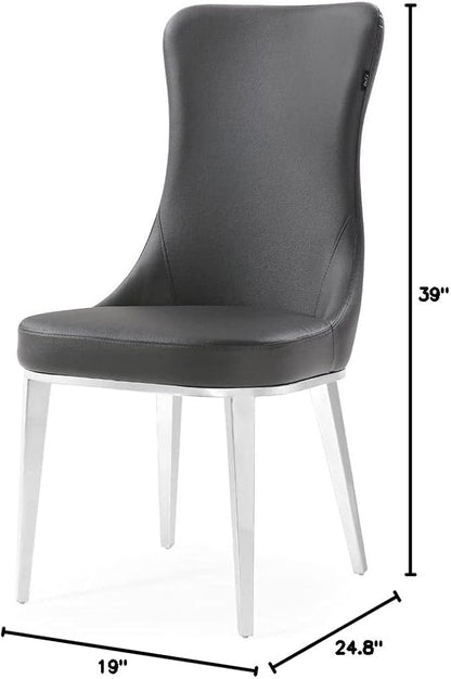 ZURI Modern Norma Dining Chair - Dark Grey with Polished Stainless Steel Base