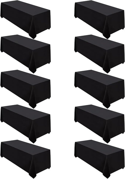 Surmente 10 Pack Black Tablecloth 90 x 156-inch Rectangular Polyester Table Cloth for Weddings, Banquets, or Restaurants