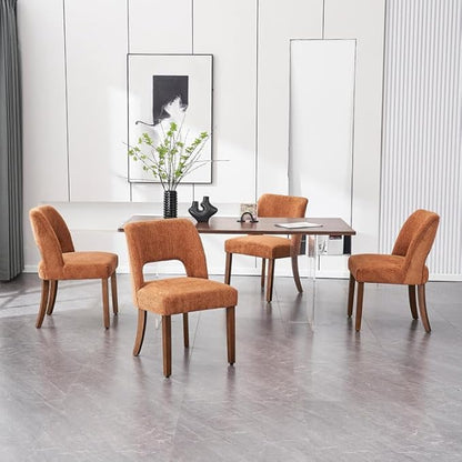 VKNOW Wooden Dining Chairs Set of 4, Modern Fabric Upholstered Dining Room Chair Kitchen Chairs, Farmhouse Dinner Chair for Kitchen Dining Room, Orange