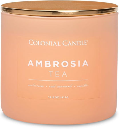 Colonial Candle Ambrosia Tea Scented Jar Candle, Pop of Color Collection, 3 Wick, 14.5 oz - Up to 60 Hours Burn