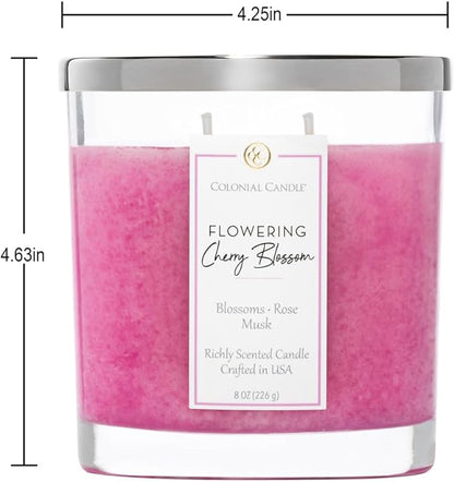 Colonial Candle Flowering Cherry Blossom Scented Candle Jar, Highly Fragranced Candles for Home Scented, Mottled Wax Candle, 2 Wick, 8 oz - Made in The USA