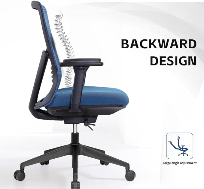 Executive Office Chair – Mesh Office Chair with V-Shaped Back, Adjustable 3D Arms & Sliding Soft Seat Cushion – Holds Up to 270lbs (Blue)
