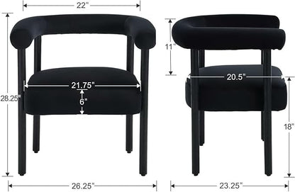 Velvet Dining Chairs Set of 2, Modern Upholstered Curved Backrest Kitchen Dining Room Chairs Accent Armchairs with Black Wood Legs, Black Velvet