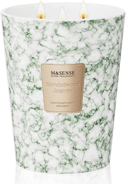 M&SENSE Extra Large Candle 35oz 150H SandalwoodJasmin Scented Candle,3 Wick Highly Scented Jar Candle, XL Candles Gift for Stress Relief, Meditation, Yoga