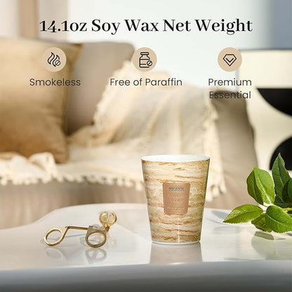 M&SENSE Tobacco Vanilla Scented Soy Candle, 3 Wick Highly Scented 14.1 Oz 80H, Aromatherapy Christmas Gift for Women and Men