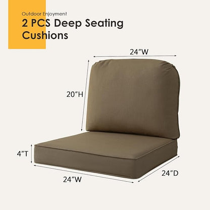 Outdoor Sunbrella Cushions for Patio Furniture Set of 2, 24"x24" Water Repellent Chair Cushions Removable Seat Bottom & Back Cushion Covers for Chair, Sofa, Couch, Specrtum Caribou