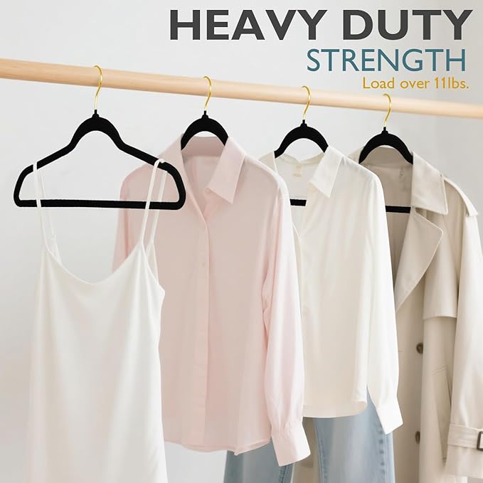 ManGotree Velvet Coat Hangers with 360° Swivel Gold Hook, Non-Slip Felt Suit Hangers, Slim Space Saving Clothes Hanger for Jacket, Sweater, Shirt, Dress, Pants (22 Pack, Black)