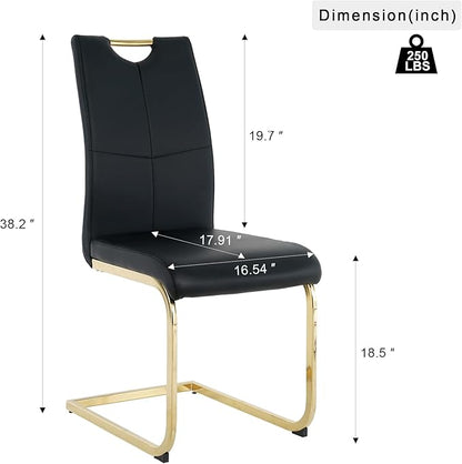 SSLine 51'' Gold Glass Dining Table Set for 6,7 Piece Kitchen Table and Chairs Set with Metal Legs and 6 PU Leather Dining Chairs for Kitchen Room Small Spaces