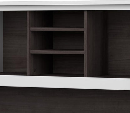 Bush Furniture Somerset L Shaped Desk with Hutch in White & Storm Gray | Corner Computer Table with Drawers, Cabinets and Pullout Keyboard/Laptop Tray for Home Office