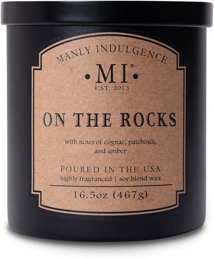 Manly Indulgence On The Rocks Scented Candles for Men, 2 Wick, 16.5 oz, Premium Soy Blend Wax, 60H Burn, Candles for Home Scented - Made in The USA