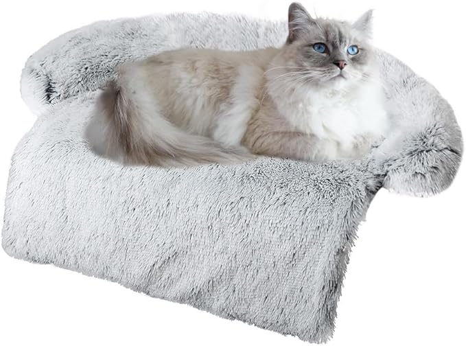 Calming Dogs/Cats Bed Mats, Dog Pad Washable Removable Couch Cover, Plush Long Fur Mat for Pets, Waterproof Lining, Perfect for Small, Medium and Large Dogs and Cats (Gradient Gray, 34"x30")