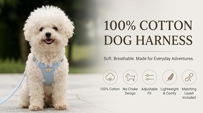 AetruffyPet 100% Cotton Dog Harness and Leash Set – Soft Breathable Vest for Small Dogs, Adjustable No-Choke Design, Lightweight Walking Set (XS/S/M) (Pink, XS)