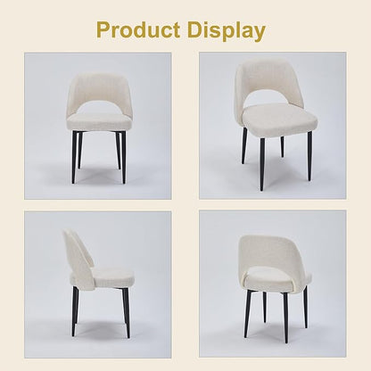 Modern Dining Chairs, Fabric Upholstered Accent Kitchen Chairs with Comfy Padded Seat & Sturdy Metal Legs, Side Farmhouse Chairs for Dining Room, Living Room, Restaurant (Beige, Set of 2)
