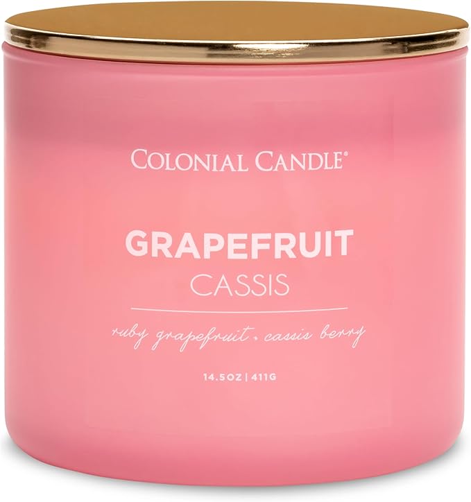Colonial Candle Pop of Color Grapefruit Cassis 14.5 Oz Scented Matt Glass Jar Candle,Three Premium Cotton Wicks