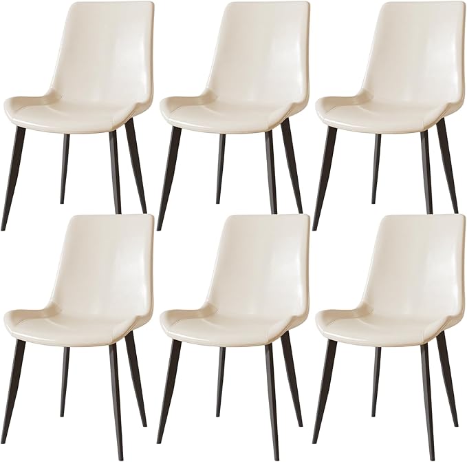 Dining Chairs, Modern PU Leather Dining Room Chair with Sturdy Metal Legs, Upholstered Seat Dinner Chairs Accent Side Chairs for Indoor Kitchen Living Room Restaurant Cafe (Cream, Set of 6)