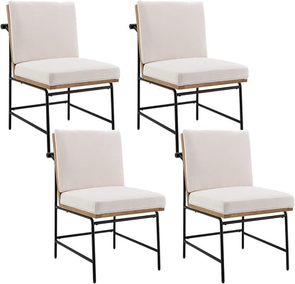 HEAH-YO Modern Dining Chairs Set of 4, Linen Upholstered Dining Chairs with Backrests, Armless Dining Room Chairs for Kitchen, White