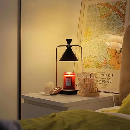 OurLeeme Candle Warmer Lamp - Dimmable Electric Candle Warmer Lamp with Timer Vintage Metal Candle Lamp for Jar Candles Aromatic candleholders for Home Decor (with 2 Bulbs, Black)